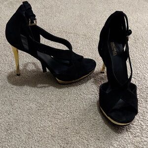 Michael Kors Black and Gold Strappy Heels